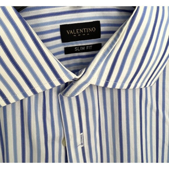 Valentino Roma Shirt Mens 15.5 42 Slim Fit Medium M Long Sleeve Button Up Blue - Picture 4 of 7